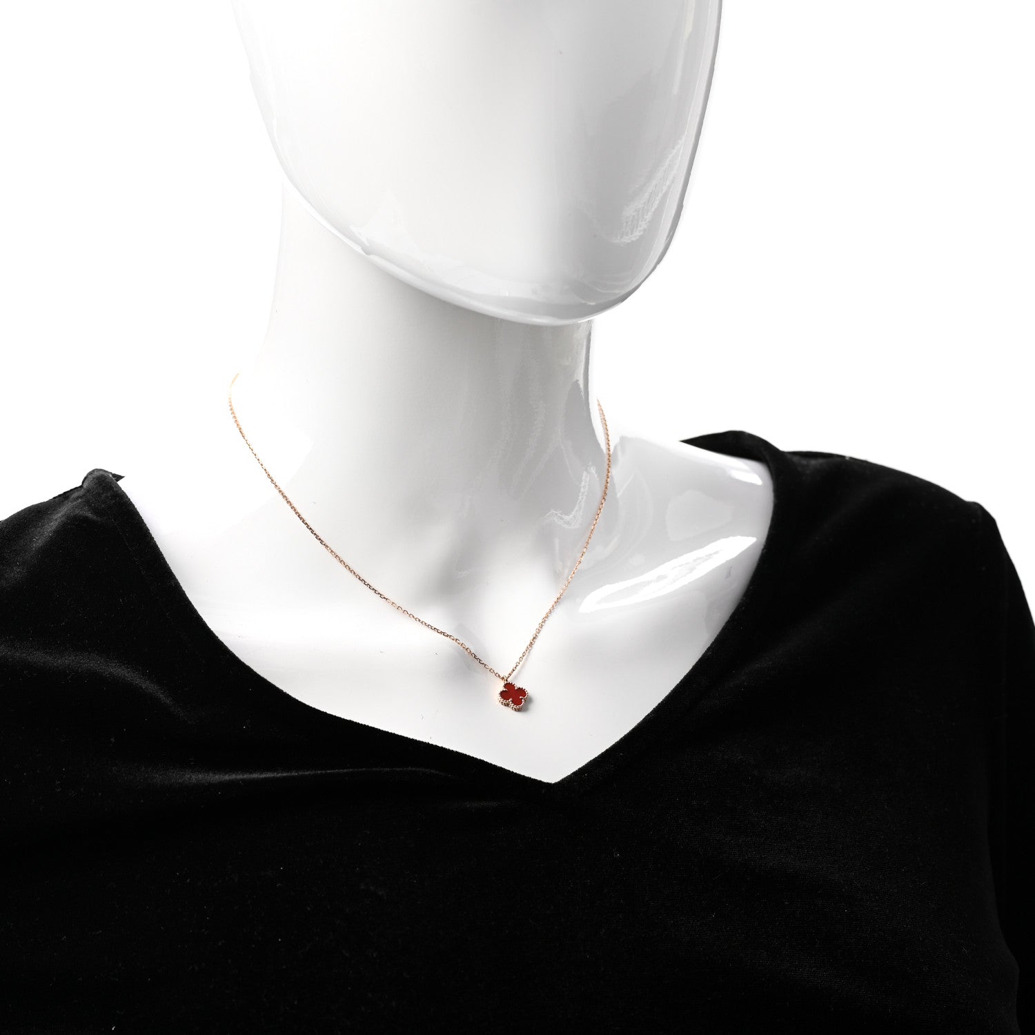 Van Cleef & Arpels 18K Rose Gold Carnelian Sweet Alhambra Pendant Necklace 2 of 7