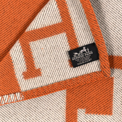 Hermes Wool Cashmere Signature Classic Avalon Blanket Ecru Potiron 3 of 3