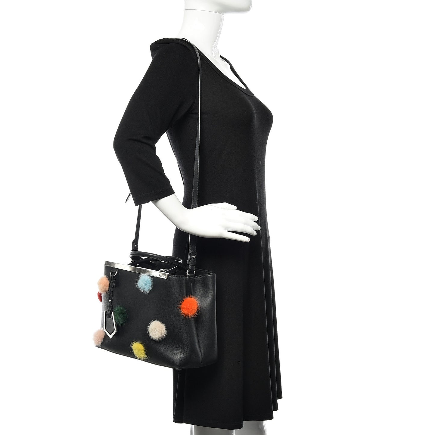 Vitello Dolce Mink Fur Pom Pom Petite 2Jours Tote Black Multicolor