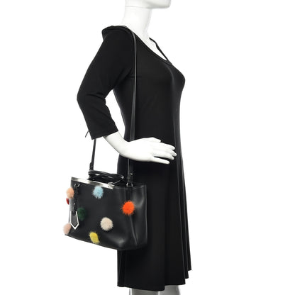 Fendi Vitello Dolce Mink Fur Pom Pom Petite 2Jours Tote Black Multicolor 2 of 10