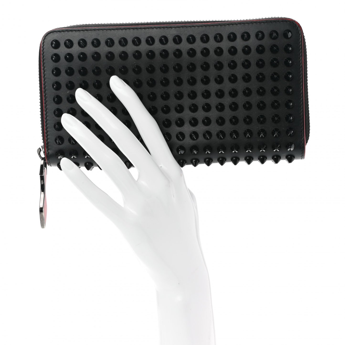 Calfskin Panettone Spiked Zip Around Wallet Black