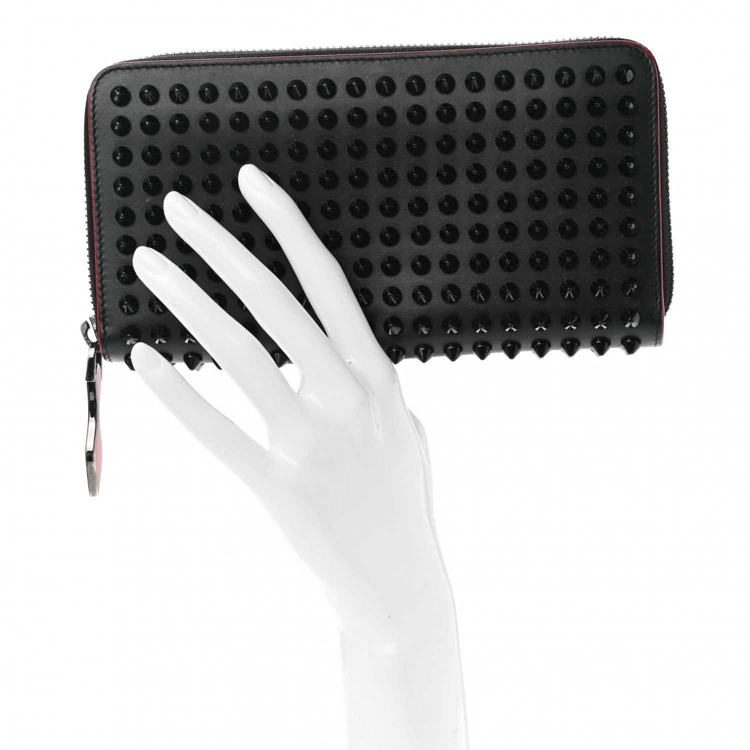 Christian Louboutin Calfskin Panettone Spiked Zip Around Wallet Black 2 of 7
