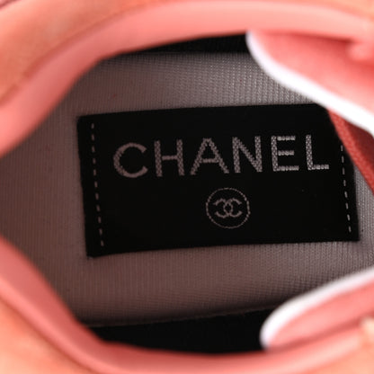 Chanel Nylon Lambskin Suede Calfskin CC Sneakers 38 Coral 7 of 8