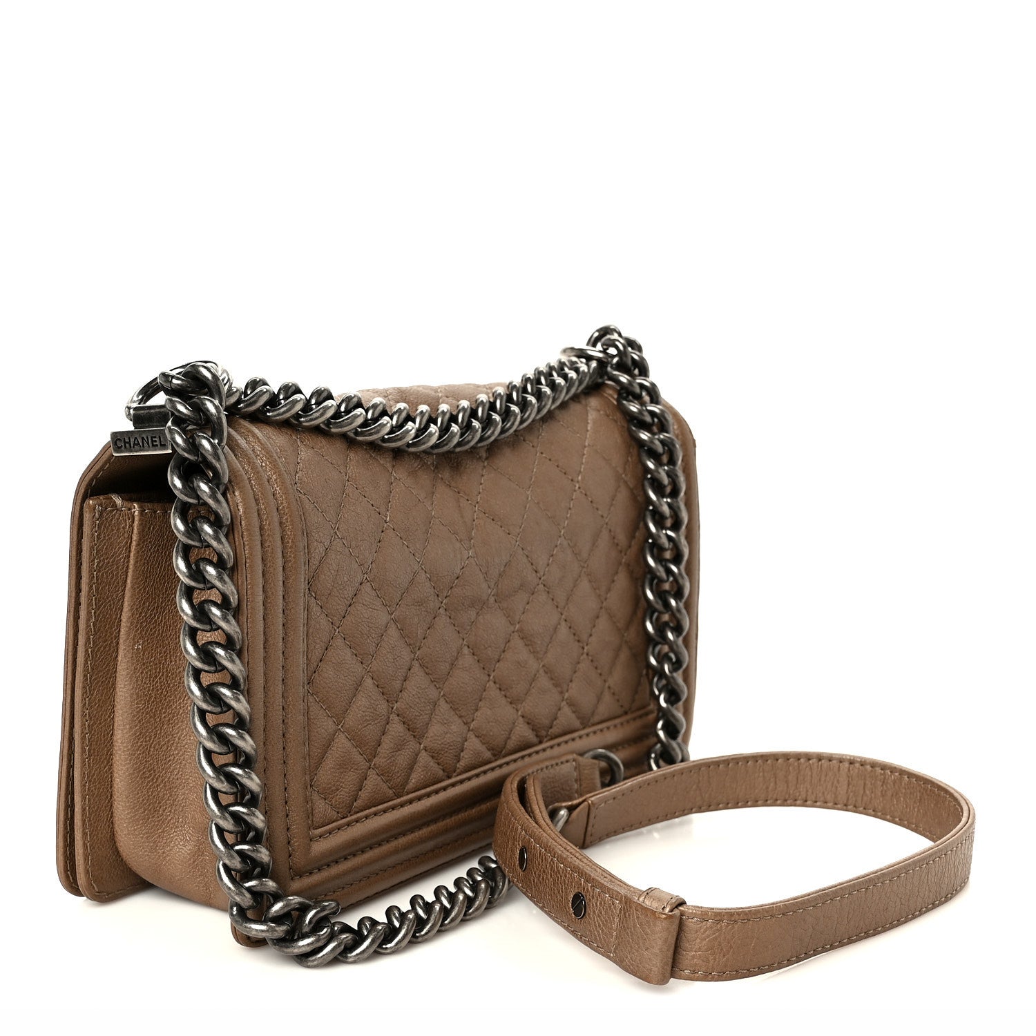 Chanel Metallic Calfskin Quilted Medium Boy Flap Taupe 3 of 11