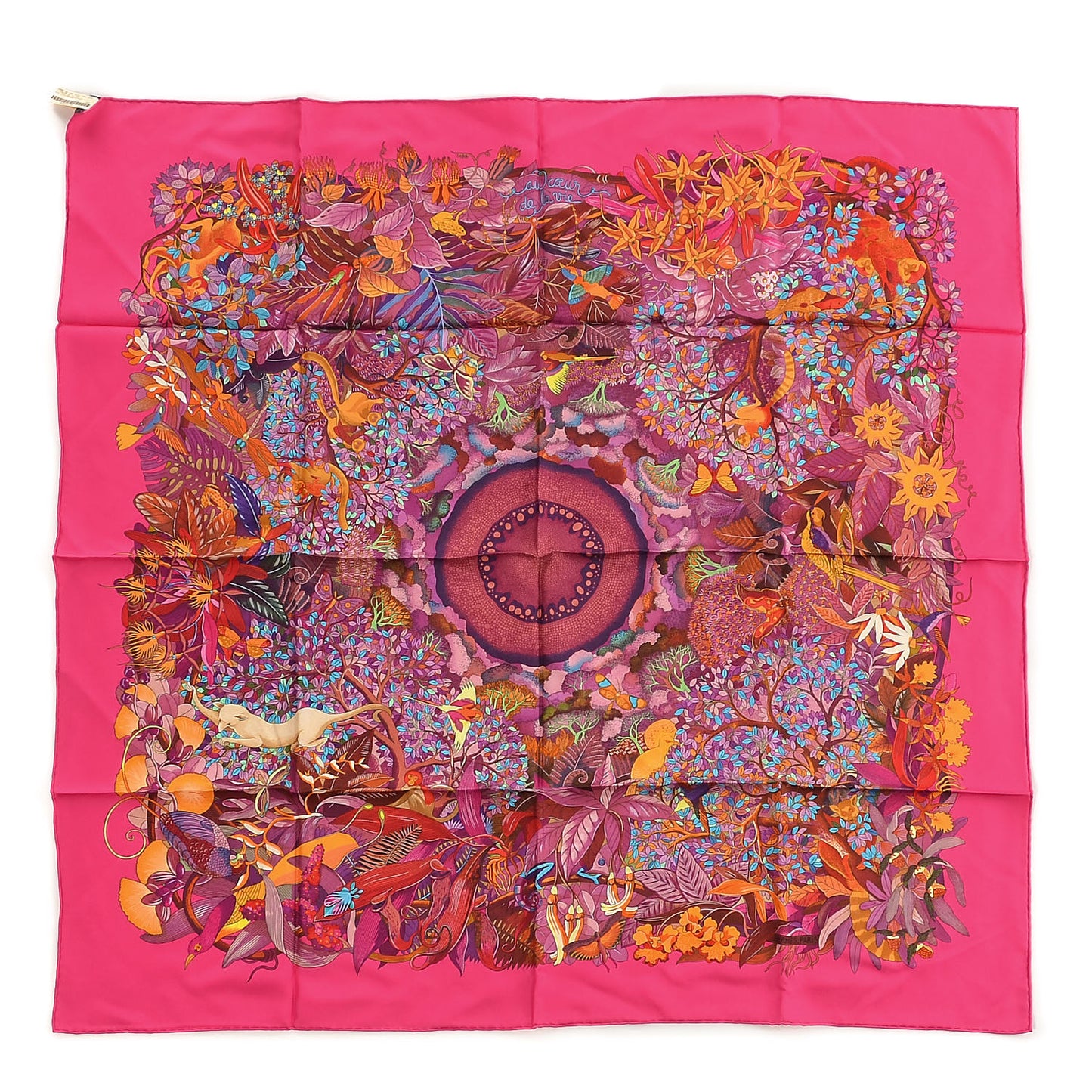 Silk Au Coeur de la Vie Scarf 90 Rose Vif Orange Violet