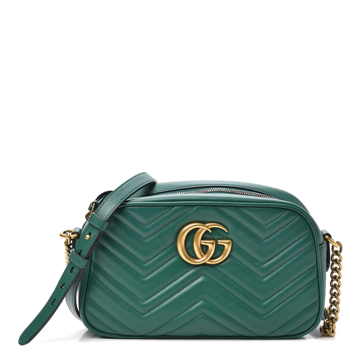 Calfskin Matelasse Small GG Marmont Chain Shoulder Bag Emerald Green