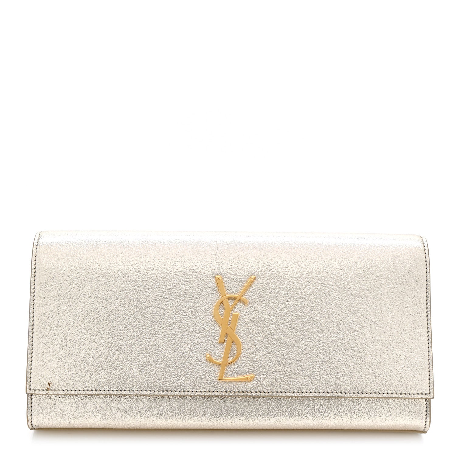 Saint Laurent Metallic Textured Calfskin Classic Monogram Cassandre Clutch Pale Gold 1 of 12
