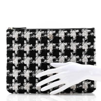 Chanel Tweed Quilted Medium Cosmetic Pouch Black Ecru White 2 of 7