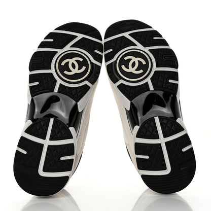 Chanel Mesh Suede Calfskin Grained Calfskin Womens CC Sneakers 40.5 White Black 5 of 12