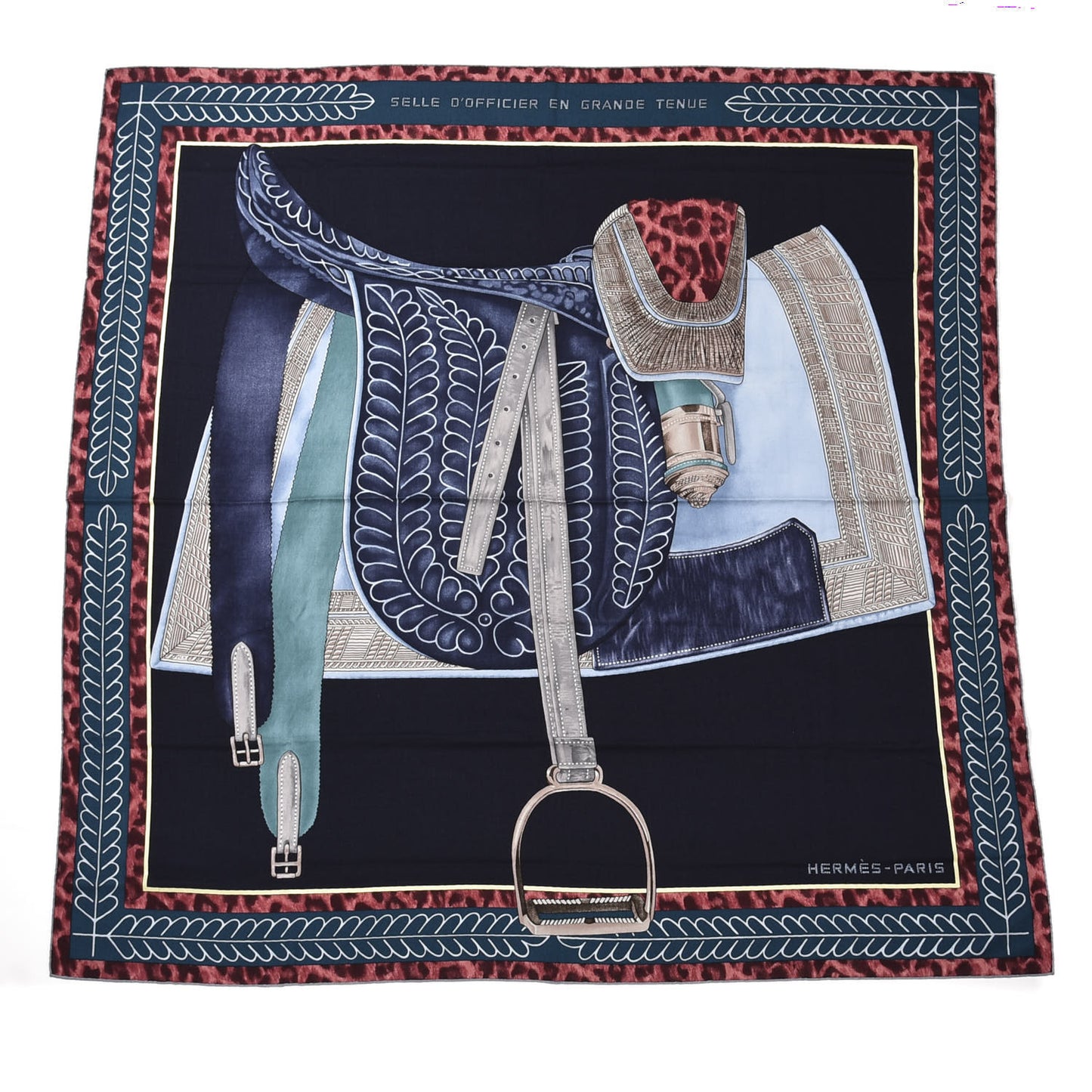 Cashmere Silk Selle d'Officier En Grande Tenue Shawl 140 Marine Petrole Ciel