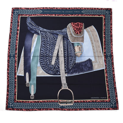 Hermes Cashmere Silk Selle d'Officier En Grande Tenue Shawl 140 Marine Petrole Ciel 1 of 3