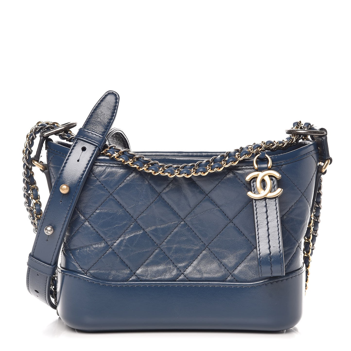 Aged Calfskin Quilted Small Gabrielle Hobo Navy