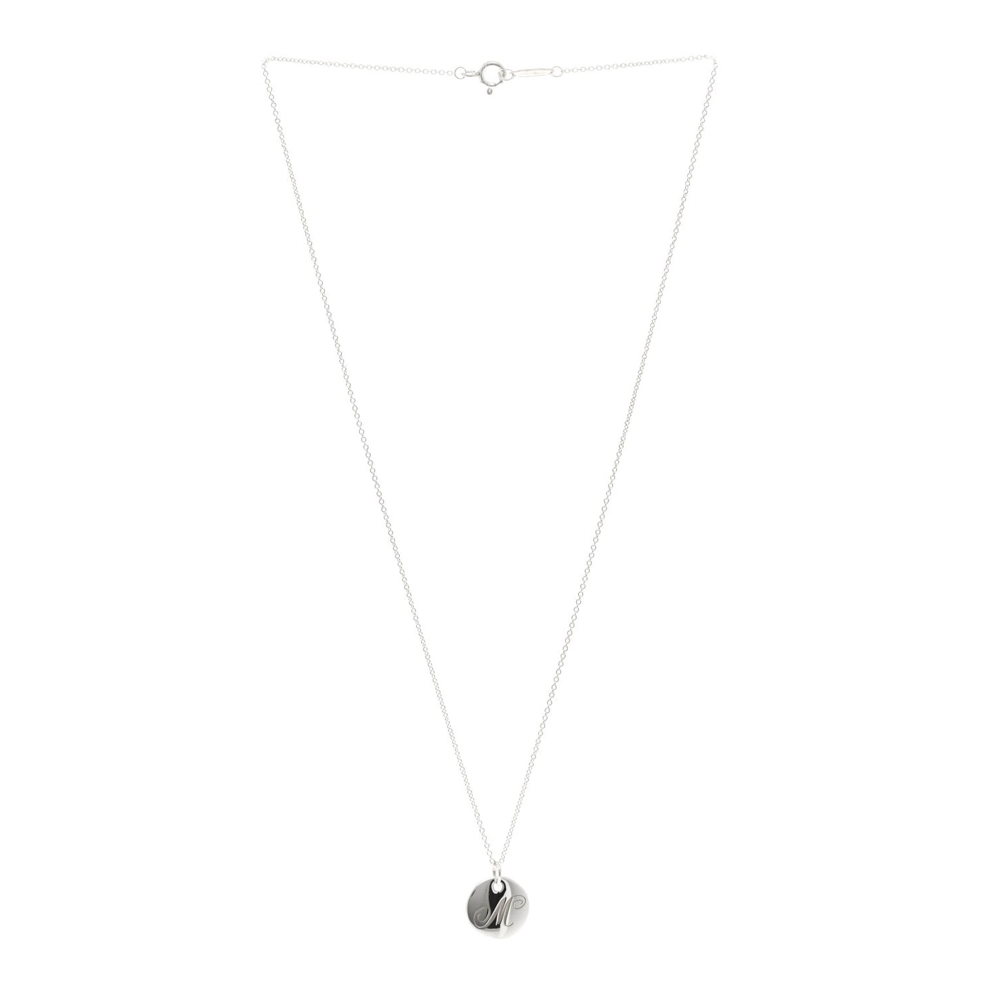 Sterling Silver Letter M Disc Pendant Necklace