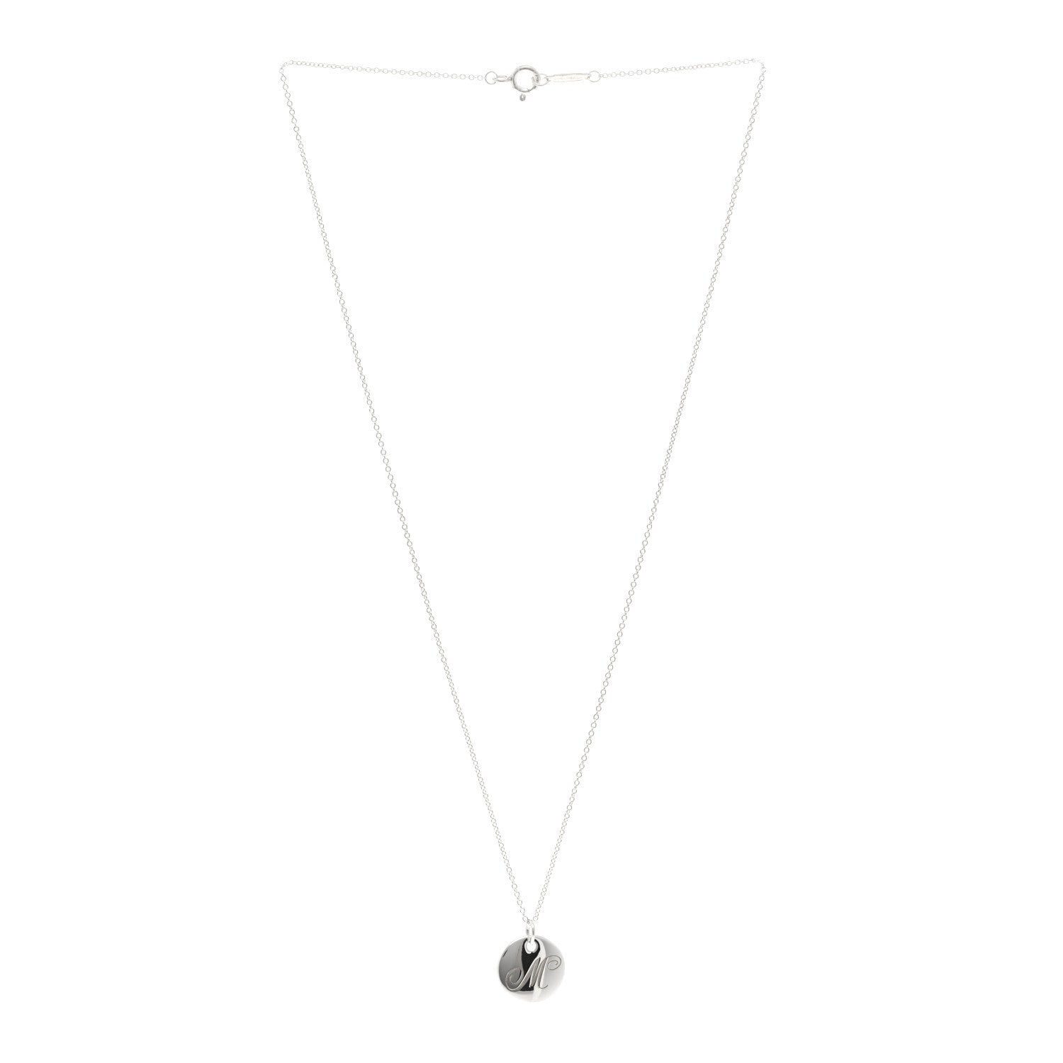 Tiffany Sterling Silver Letter M Disc Pendant Necklace 3 of 4