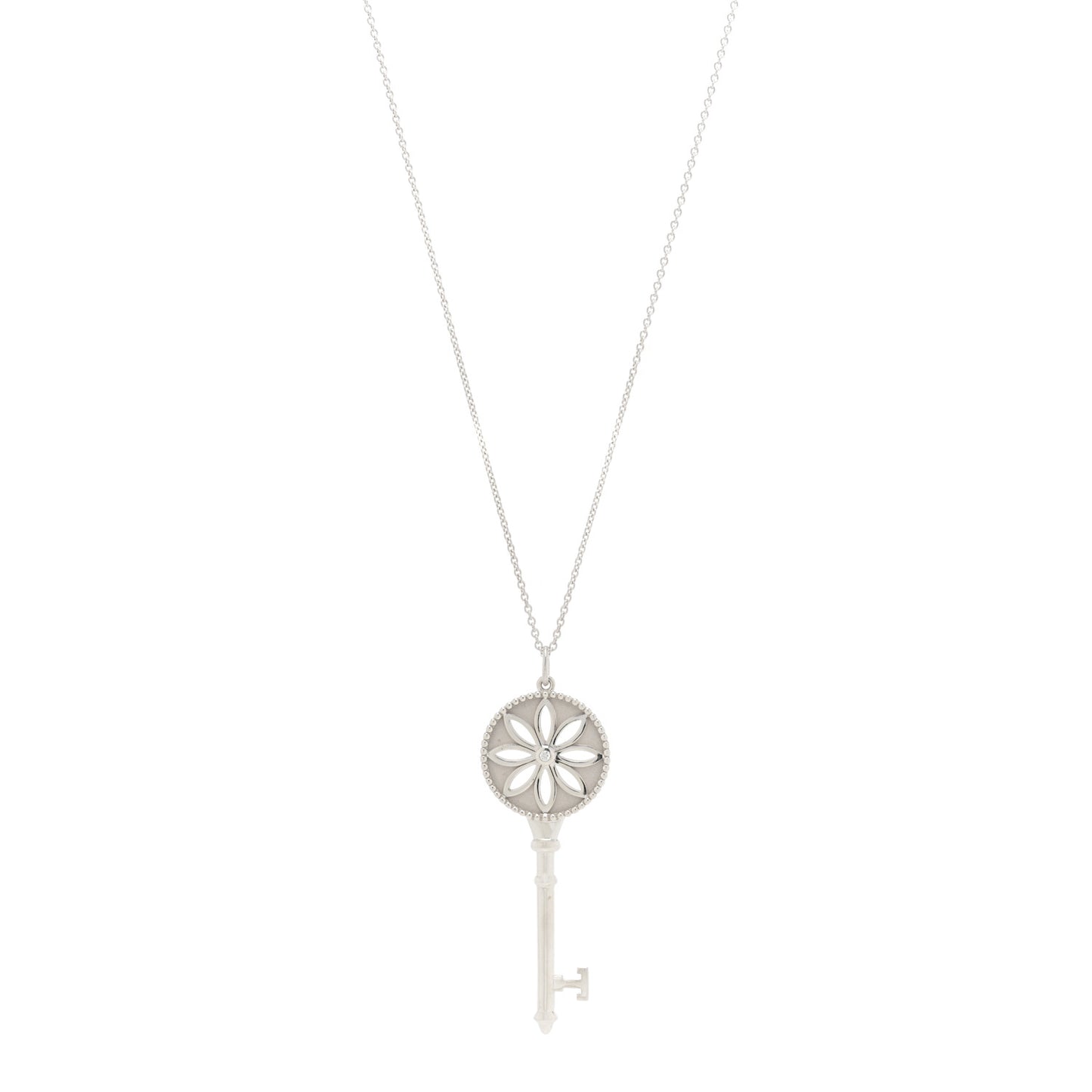 Sterling Silver Diamond Large Daisy Key Pendant Link Necklace
