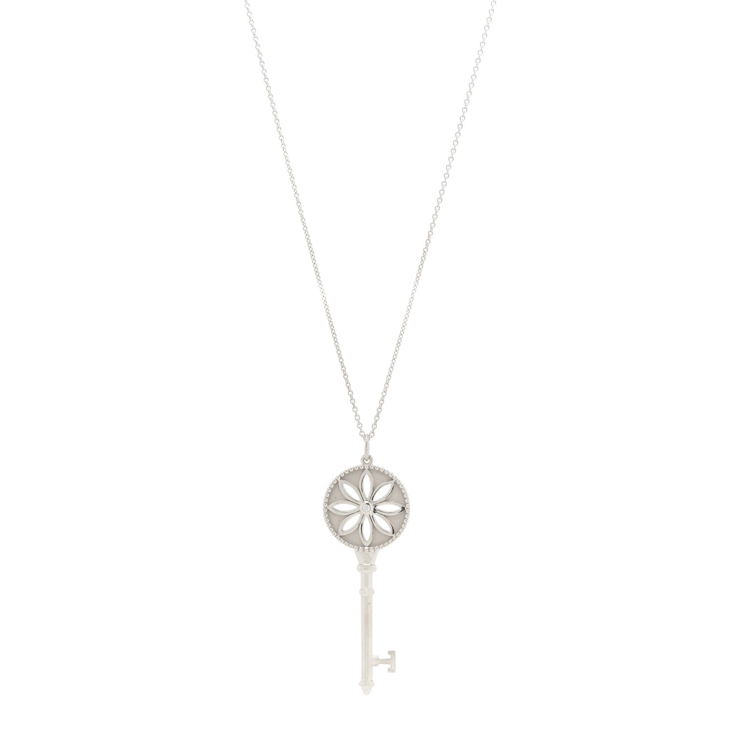 Tiffany Sterling Silver Diamond Large Daisy Key Pendant Link Necklace 1 of 5