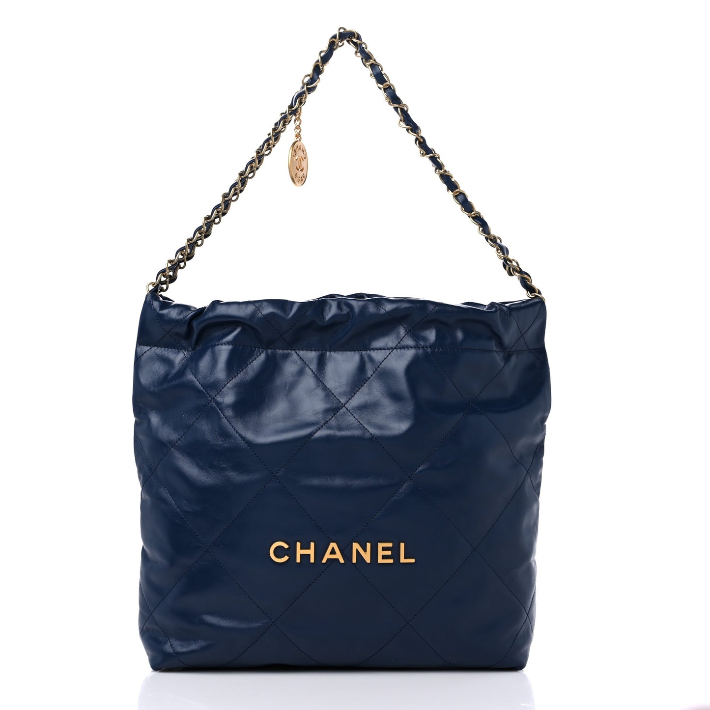 Shiny Calfskin Quilted Small Chanel 22 Navy