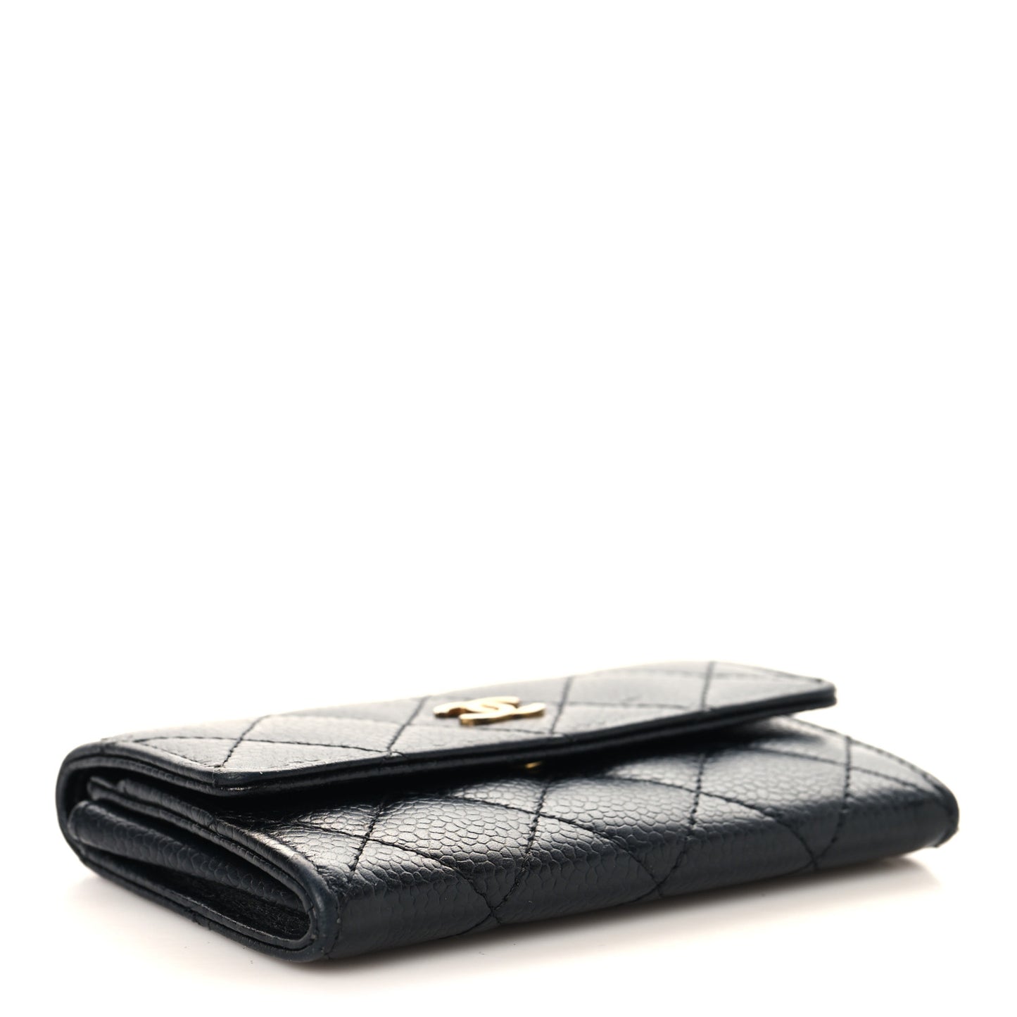 Caviar Quilted Flap Card Holder Black