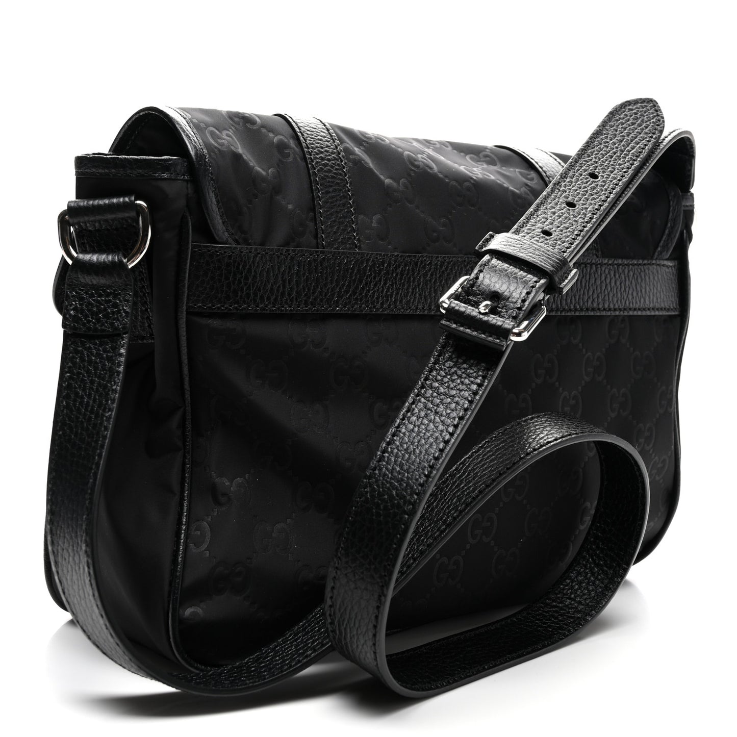 Nylon Monogram Double Buckle Flap Messenger Bag Black