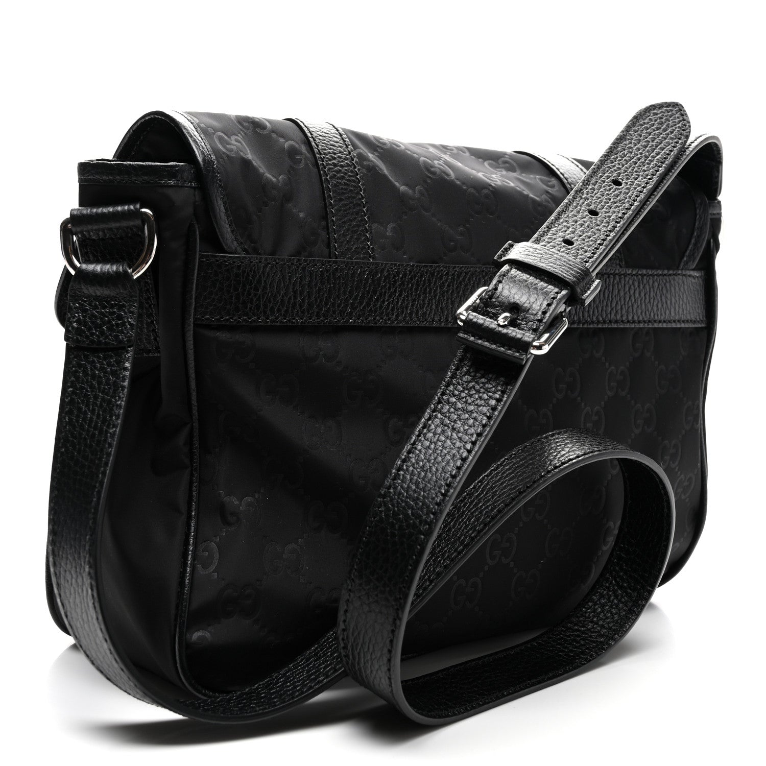 Gucci Nylon Monogram Double Buckle Flap Messenger Bag Black 3 of 10