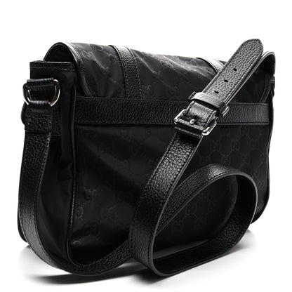 Gucci Nylon Monogram Double Buckle Flap Messenger Bag Black 3 of 10