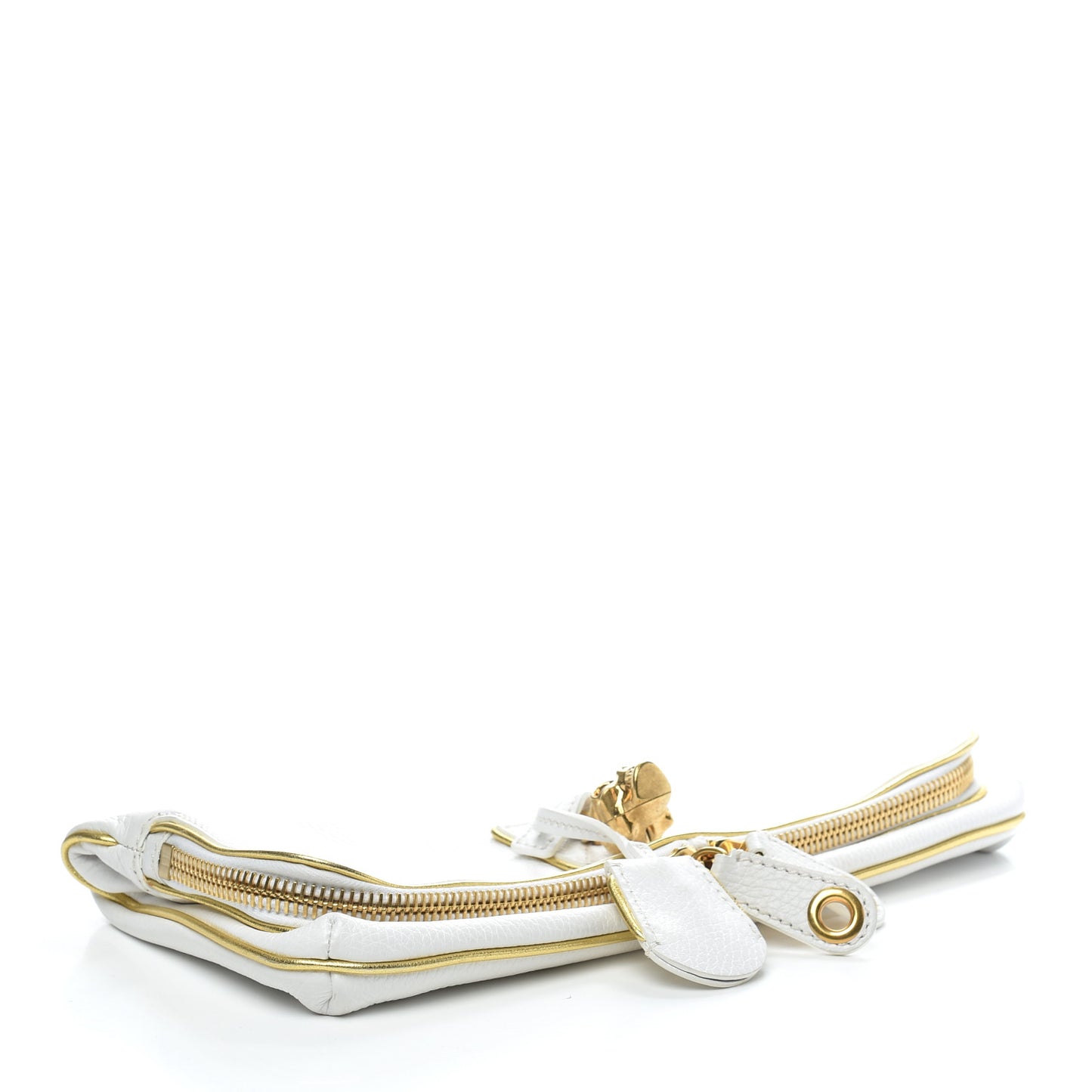 Grainy Calfskin Padlock Skull Clutch White