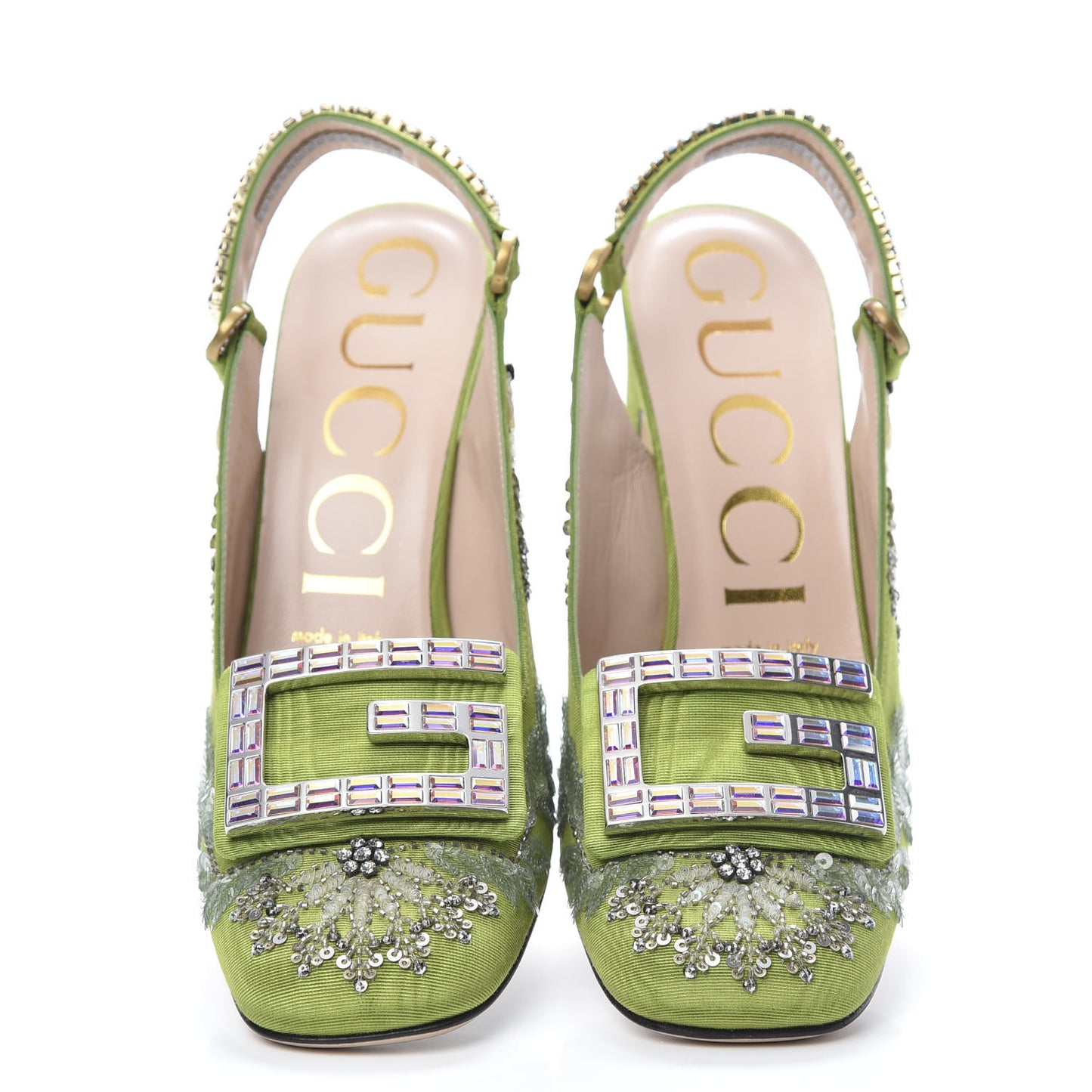 Moire Fabric Eyes Crystal Square G Madelyn Slingbacks 37.5 Lemon Leaf