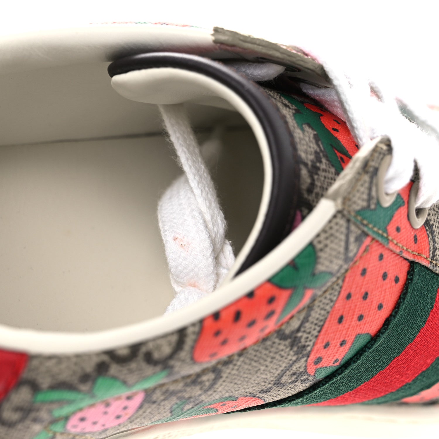 Gucci GG Supreme Monogram Strawberry Web Womens Ace Sneakers 38.5 Beige Multicolor Red Green 12 of 13