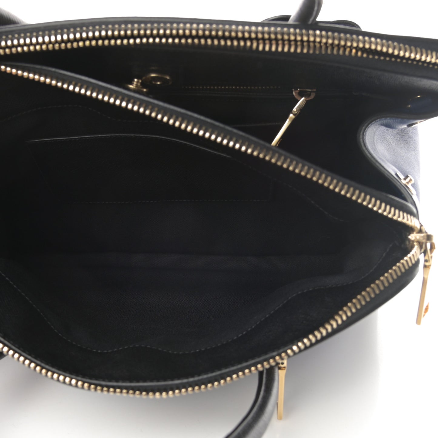 Saffiano City Calfskin Bi-Color Tote Bluette Black
