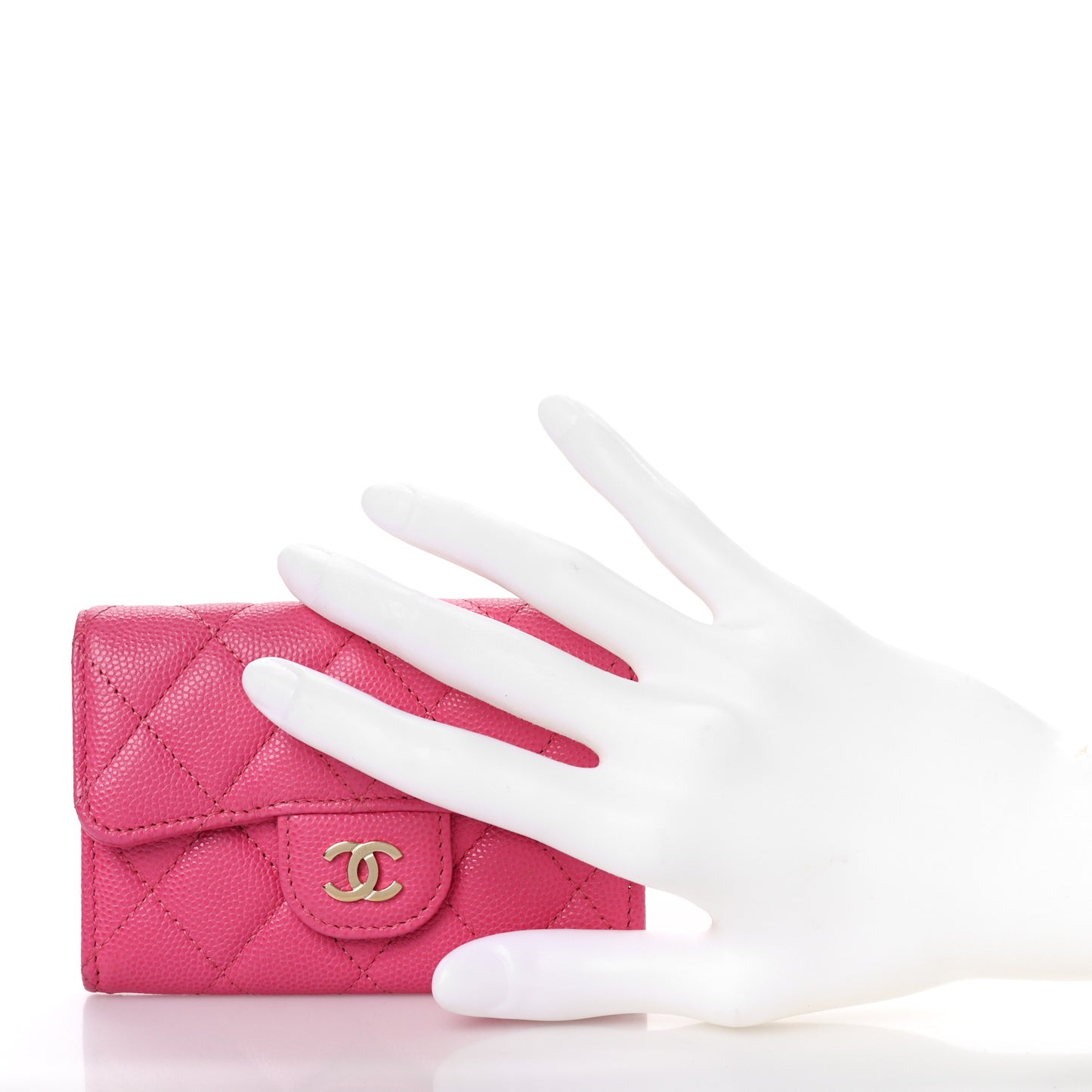 Caviar Quilted Flap Card Holder Wallet Pink