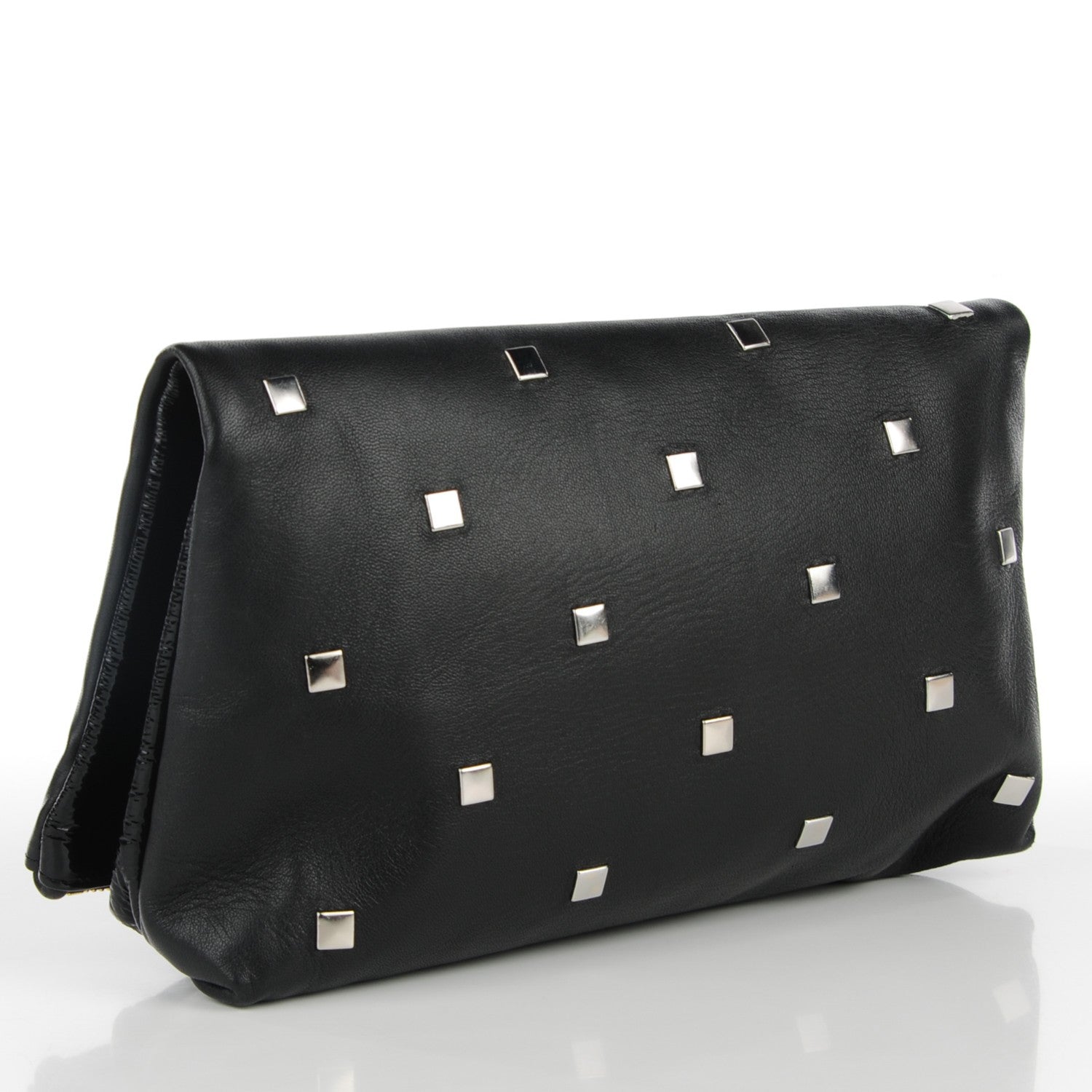 Jimmy Choo Lambskin Studded Patent Foldover Clutch Black 3 of 7