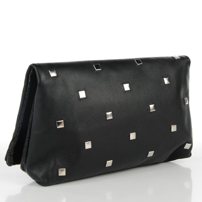 Jimmy Choo Lambskin Studded Patent Foldover Clutch Black 3 of 7