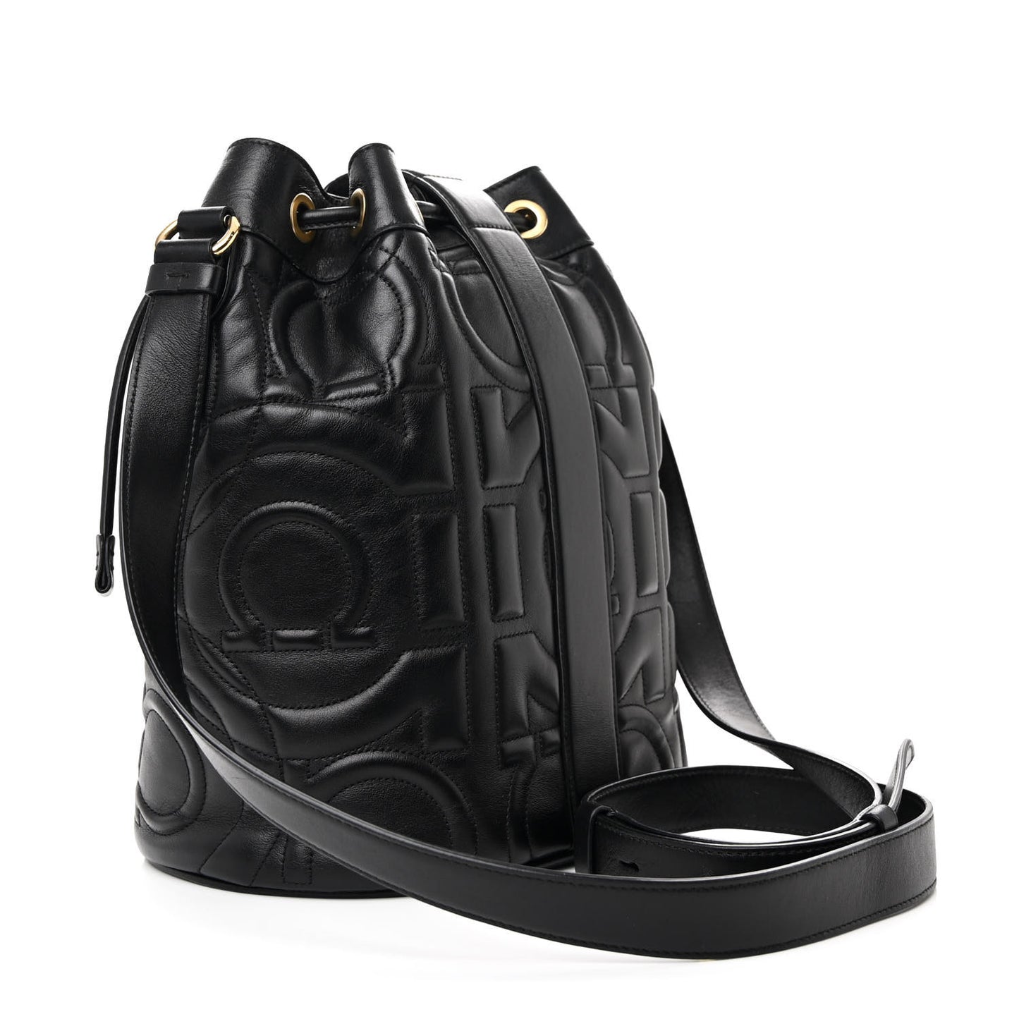 Calfskin Quilted Gancini Bucket Bag Black