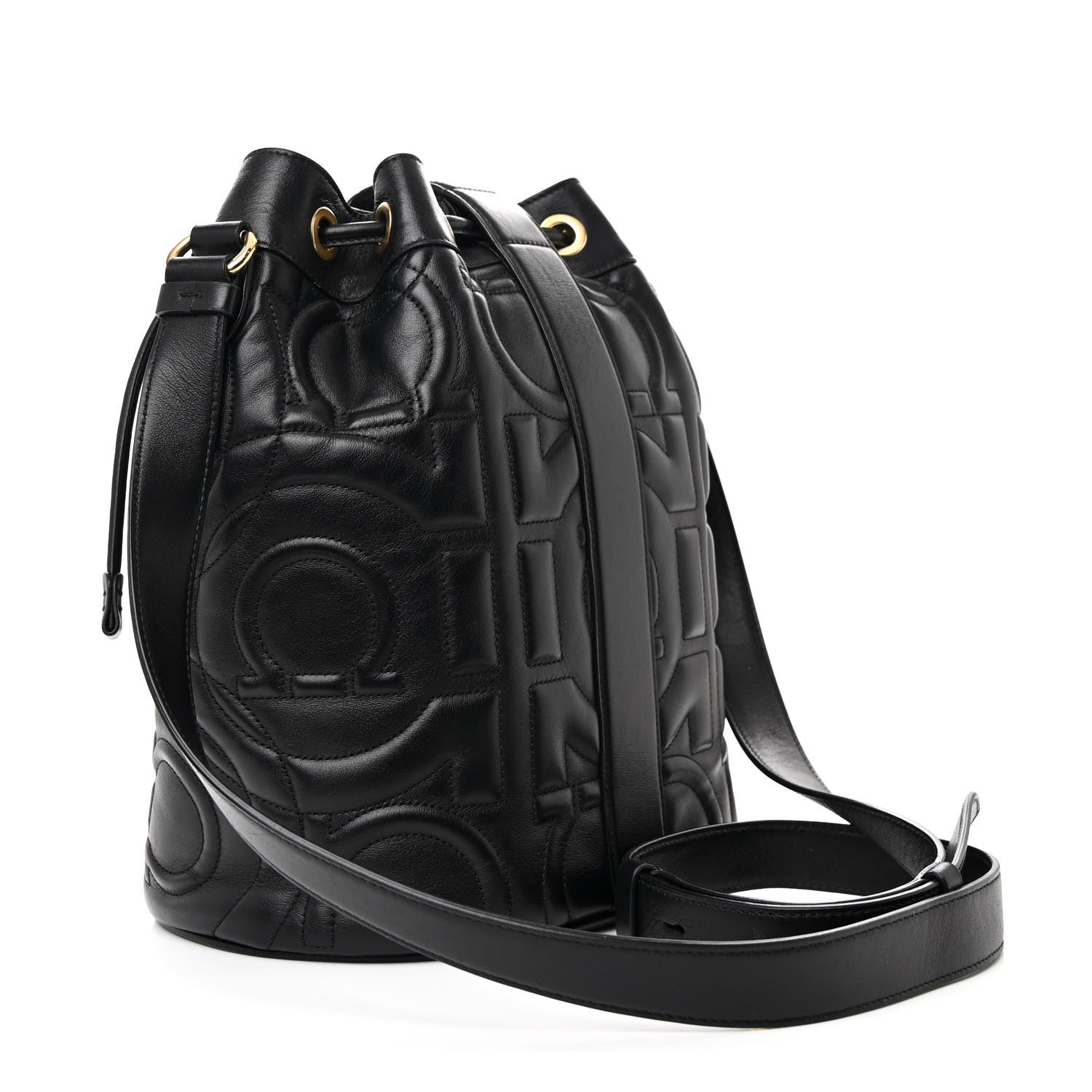 Salvatore Ferragamo Calfskin Quilted Gancini Bucket Bag Black 4 of 12