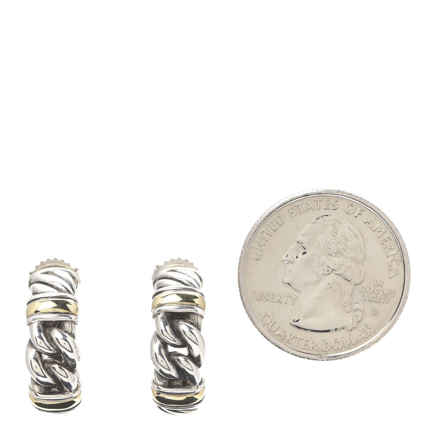 David Yurman Sterling Silver 18K Yellow Gold Link Cable Hoop Earrings 2 of 4