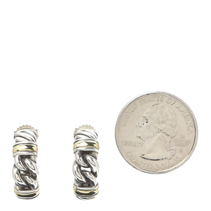 David Yurman Sterling Silver 18K Yellow Gold Link Cable Hoop Earrings 2 of 4