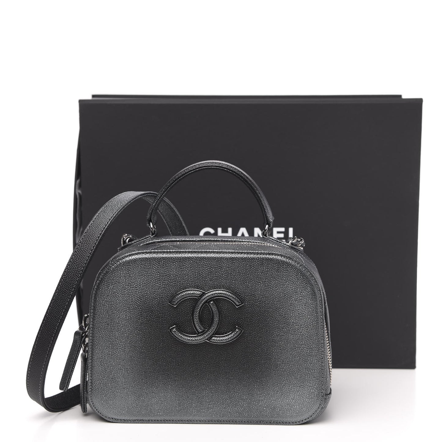 Metallic Caviar Small Coco Curve Vanity Bag Black Ruthenium