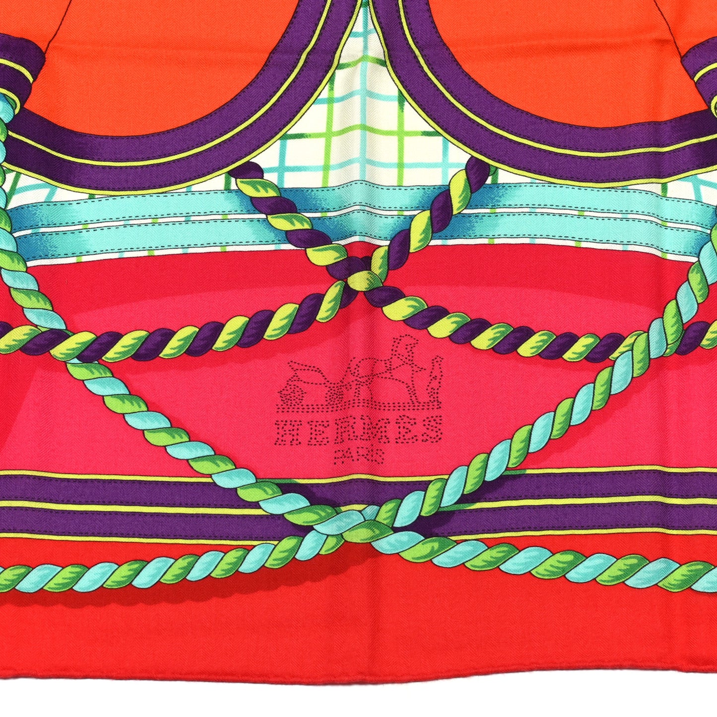 Cashmere Silk Grande Tenue Shawl 140 Vermillon Orange Turquoise