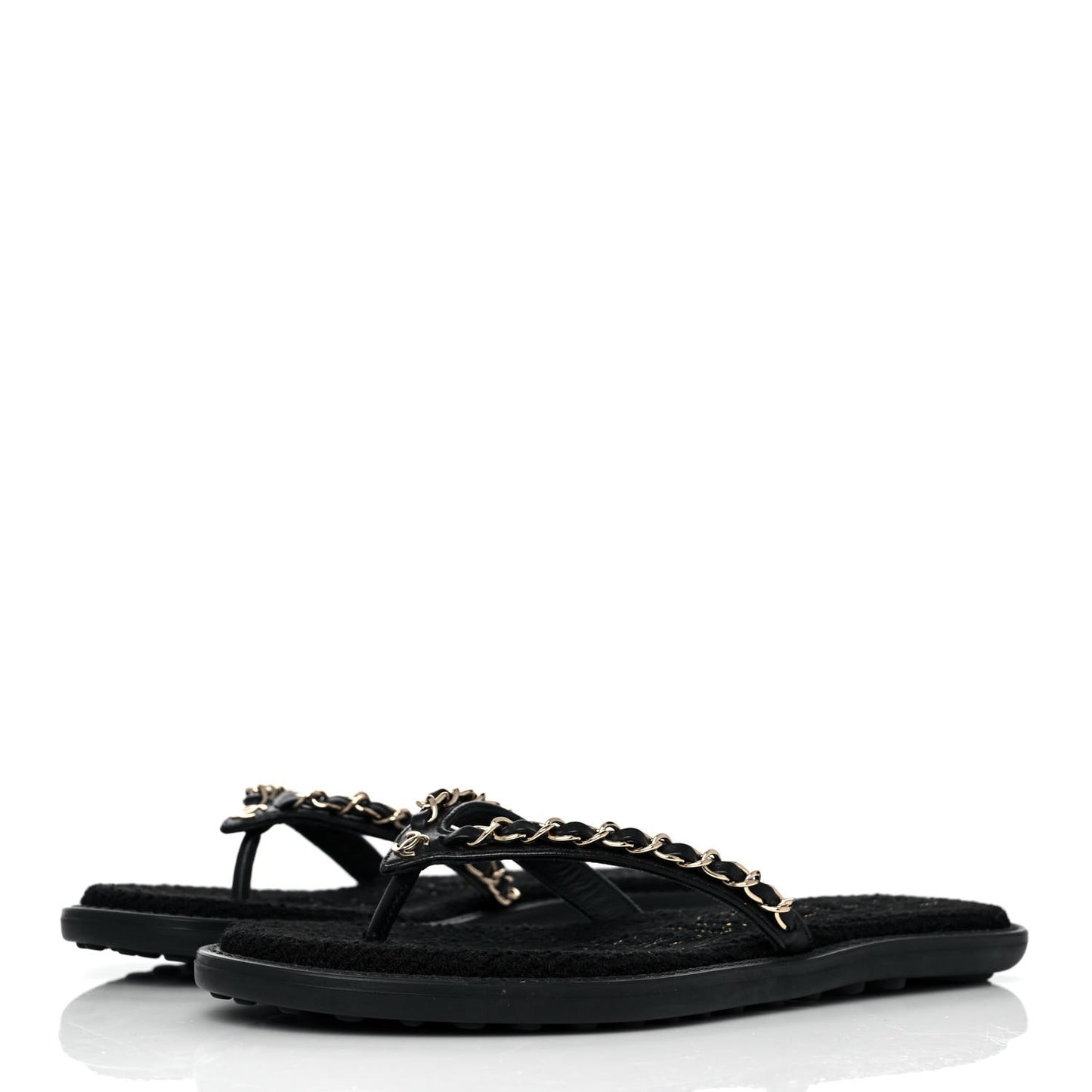 Lambskin CC Chain Thong Sandals 36 Black
