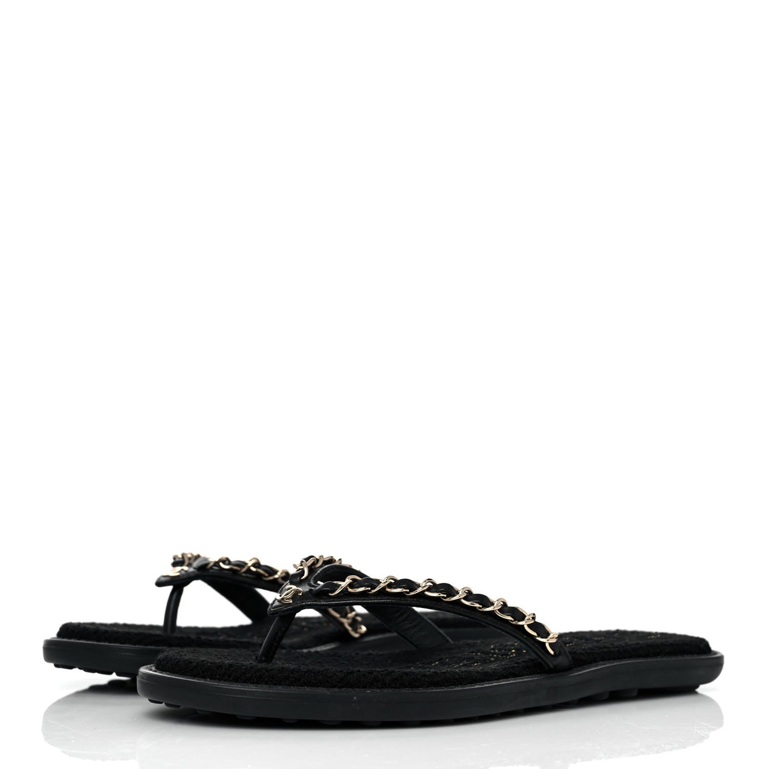 Chanel Lambskin CC Chain Thong Sandals 36 Black 3 of 9