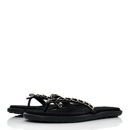 Chanel Lambskin CC Chain Thong Sandals 36 Black 3 of 9