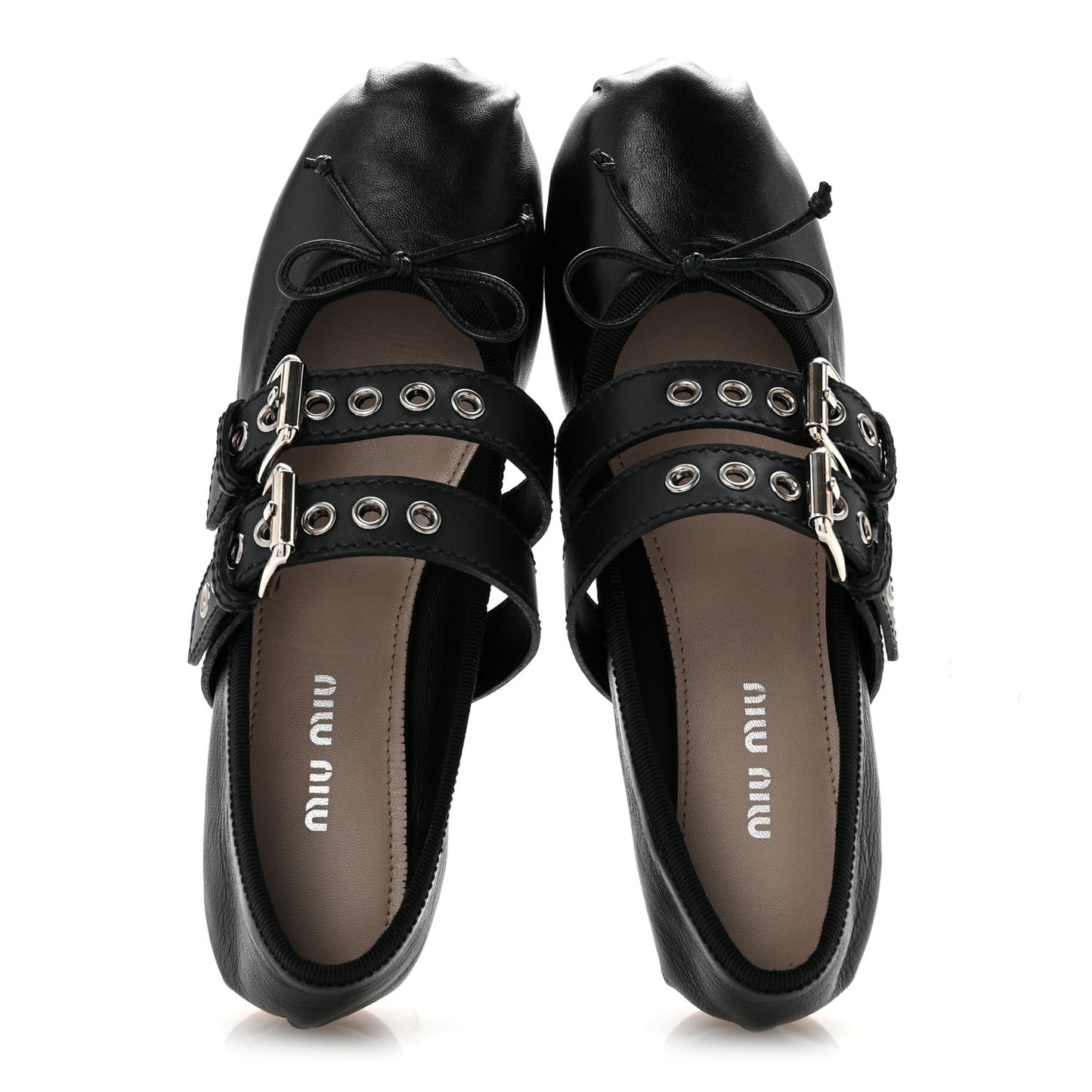 Nappa Vitello Nevada Double Buckle Ballerina Flats 36 Black