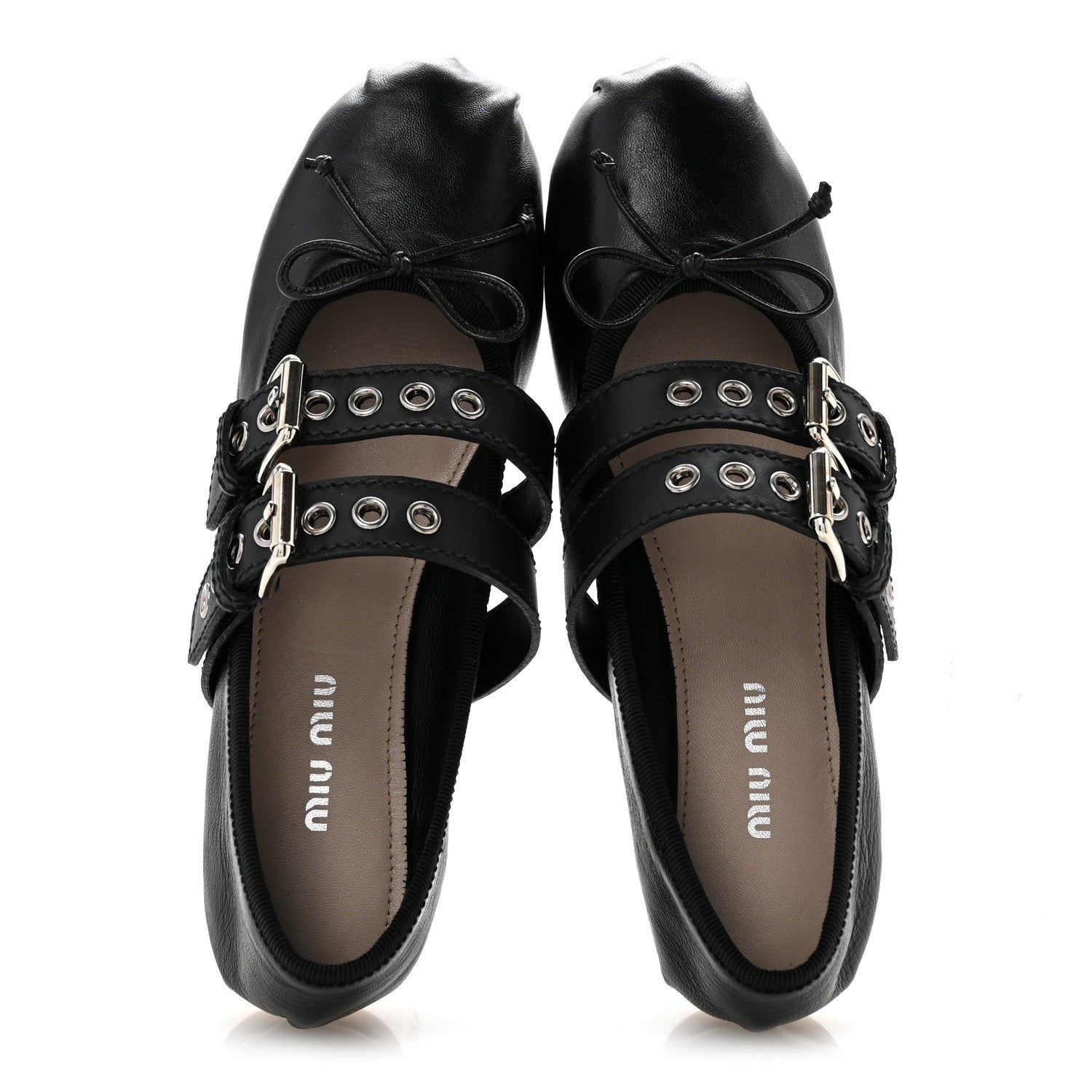 Miu Miu Nappa Vitello Nevada Double Buckle Ballerina Flats 36 Black 2 of 9