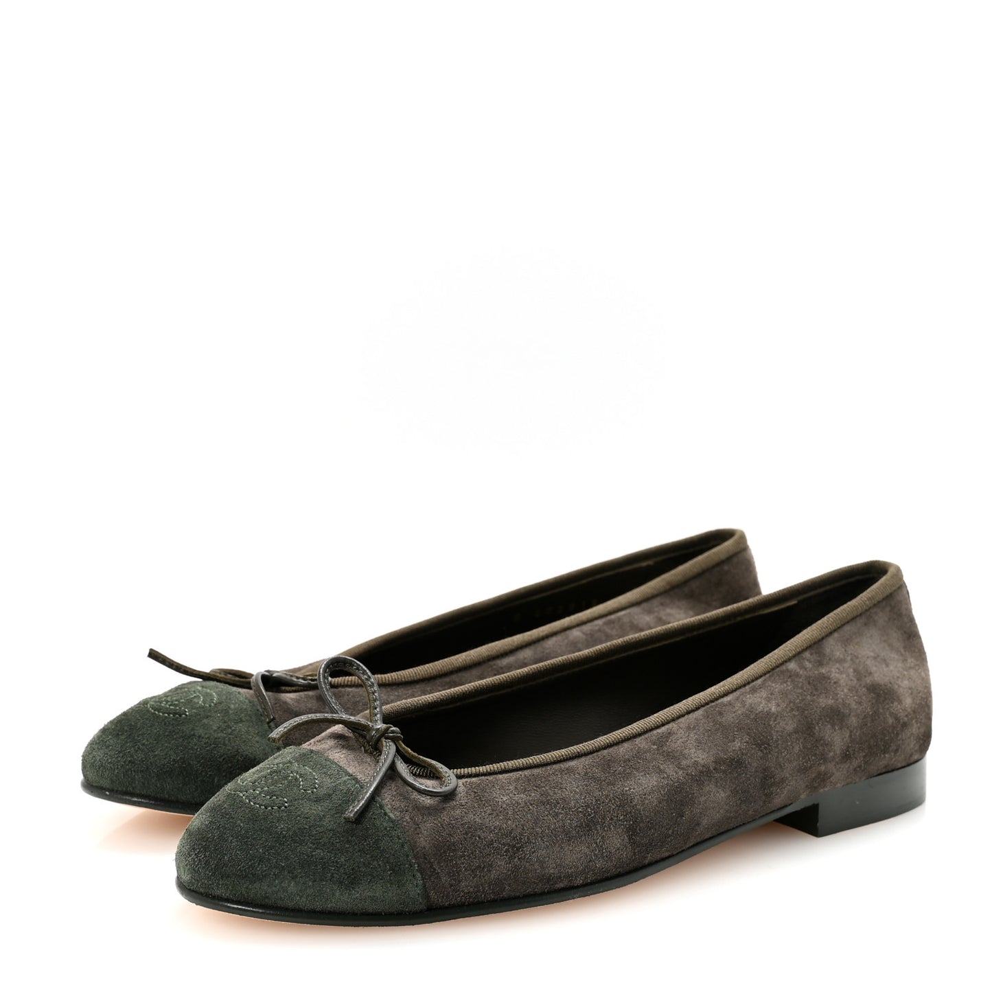 Suede Calfskin Cap Toe CC Ballerina Flats 38.5 Dark Khaki Dark Green