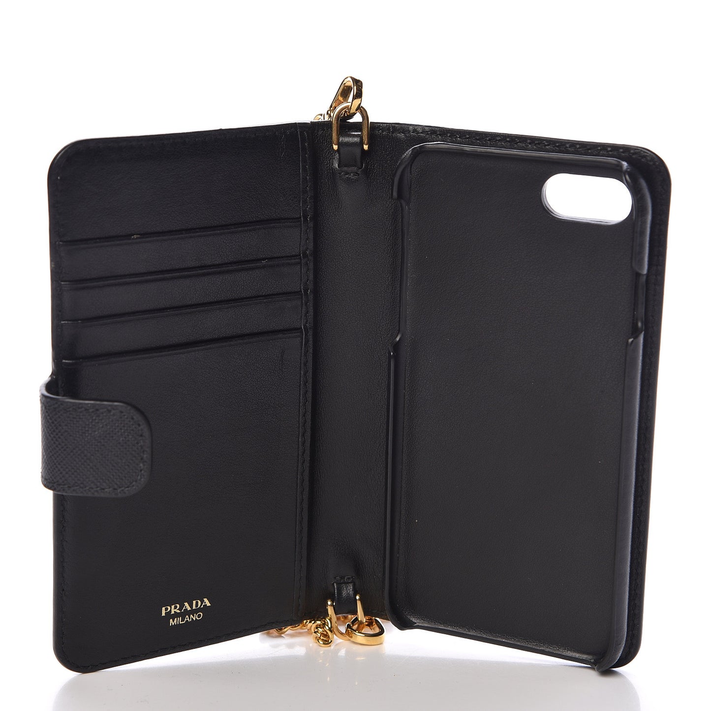 Saffiano Metal iPhone 7 Case Crossbody Wallet Black