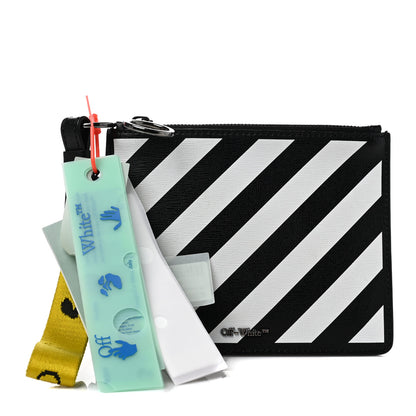 Off-White Saffiano Striped Diag Flat Pouch Black White 1 of 9