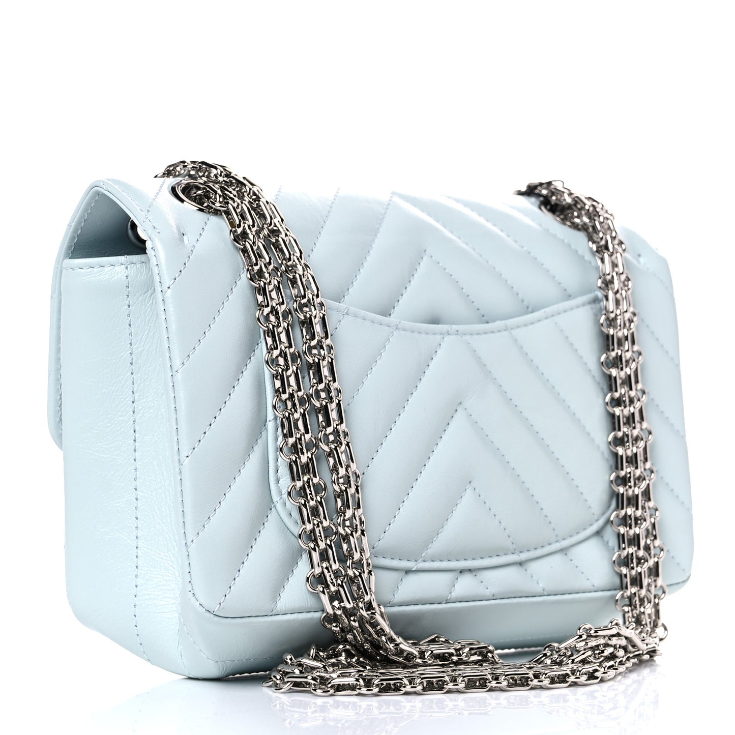 Aged Calfskin Chevron Quilted 2.55 Reissue Mini Flap Light Blue