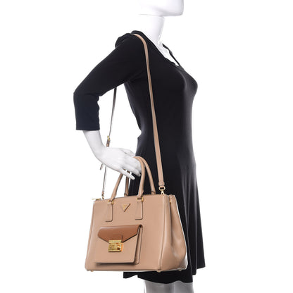 Prada Saffiano Lux Galleria Front Pocket Tote Cammeo Caramel 2 of 10