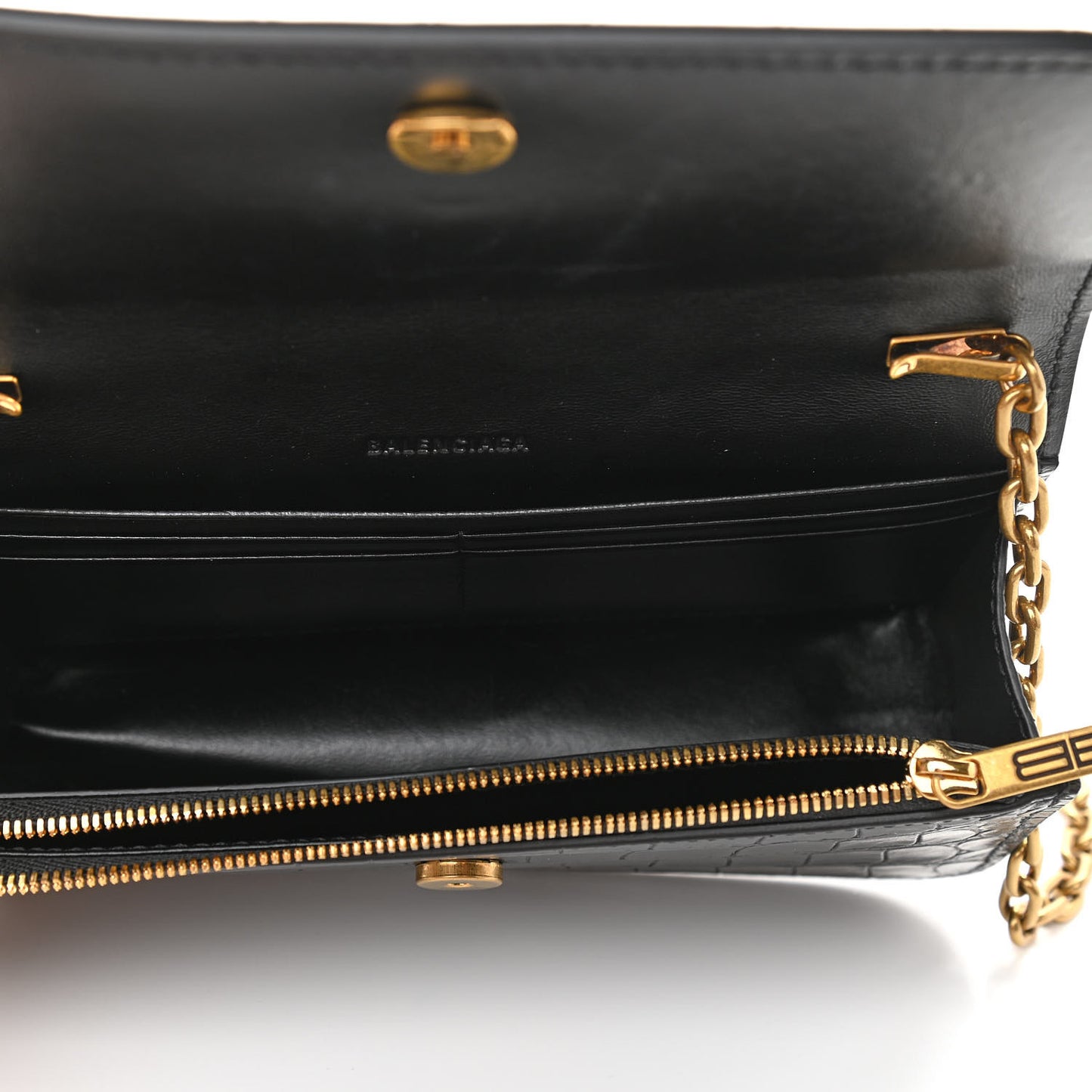 Extra Supple Calfskin Crocodile Embossed Gossip Wallet On Chain Black
