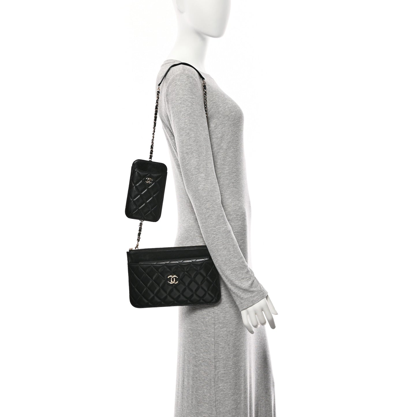 Lambskin Quilted Clutch With Chain Black
